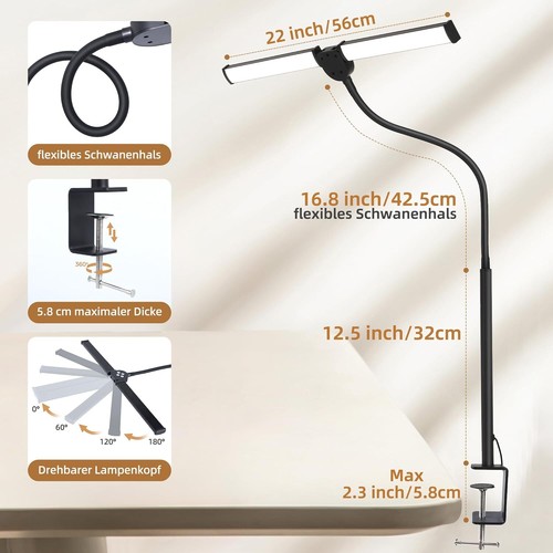 Schreibtischlampe LED Dimmbar Schreibtischlampe Klemmbar mit Fernbedienungen 5 F - Bild 4 von 6