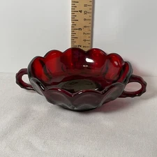 Ruby red glass double handled decorative bowl 5”