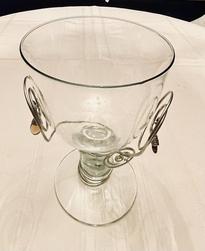 Portafrutta con piedistallo in vetro Home Decor con decoro in metallo argento dorato + gioielli 8" T - Foto 6 di 12
