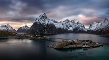 Landscape mountains town island norway lofoten bridge Custom Gaming Mat Desk