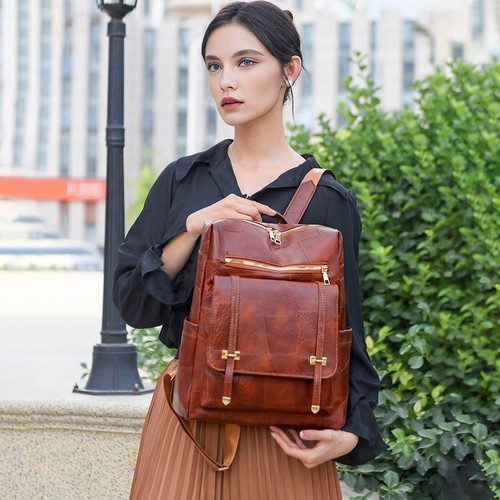 Damen-Laptoprucksack aus echtem Vintage-Leder Schulter Kurierrucksack Schule - Bild 10 von 33