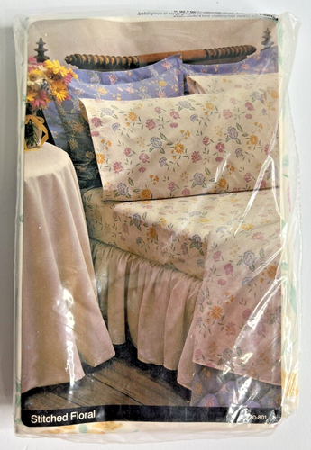Vtg JC Penney Twin Size Flat Sheet & 2 Pillow Cases Pale Camel Floral Print NOS - Picture 8 of 8