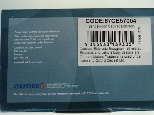 Oxford 1957 Cadillac Eldorado Hard Top Sandalwood 1/87 HO Diecast Car GM - Bild 6 von 7