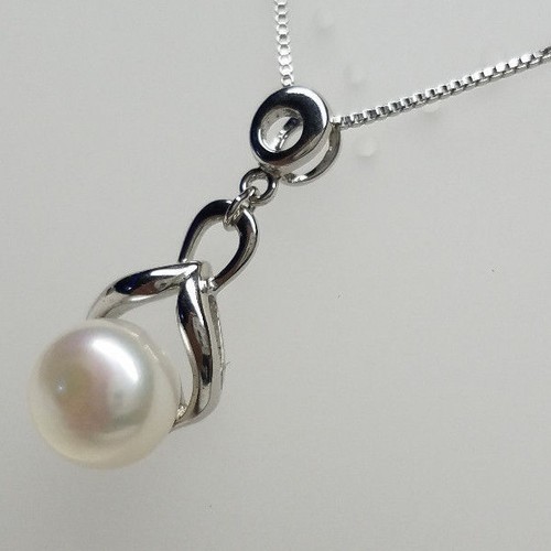 10mm White Freshwater Cultured Pearl Necklace Pendant 925 Sterling Silver - Picture 3 of 10