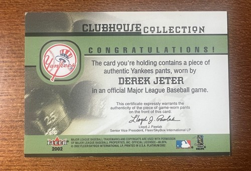2002 Fleer Platinum Clubhouse Collection Game Worn Pants Derek Jeter HOF Yankees - 第 2/2 張圖片