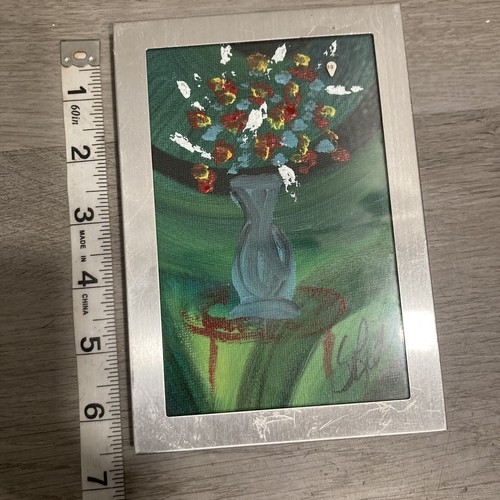 Small Painting of Flowers Signed Original Art 3.5” x 5.5” - Picture 6 of 6