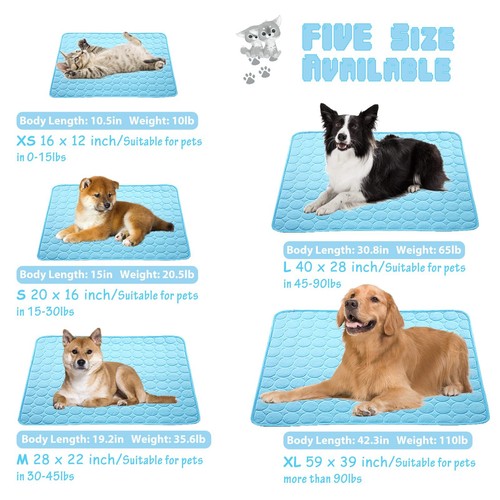 Ice Silk Dog Cooling Mat 28x22 in Washable Self Cooling Pet Blanket Blue - Picture 6 of 7
