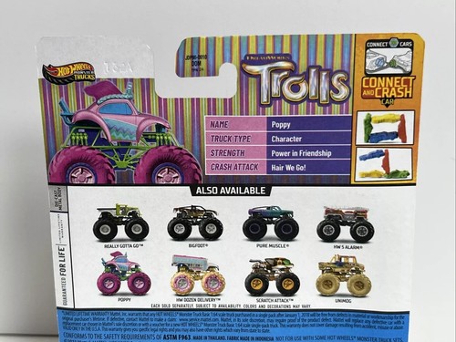 Hot Wheels Monster Trucks 2023 1:64 Trolls “POPPY” Includes Crushed Car, NEW! - Picture 4 of 6
