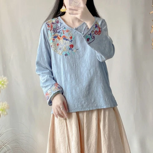 New Lady Embroidered Chinese Shirts Tops Blouse Retro Ethnic Floral Vintage - Picture 1 of 16