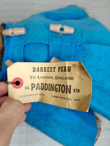 Vintage 1975 Paddington Bear Eden Toys 18" Plush Blue Coat & Yellow Boots - Picture 3 of 11