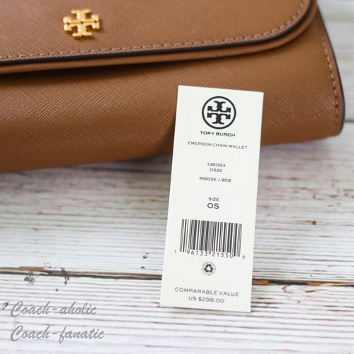 Neu mit Etikett Tory Burch Emerson Geldbörse mit Kette Leder Umhängetasche in Elch - Bild 13 von 13