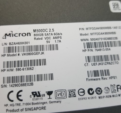 764913-004 VK0800EFJK HP 800GB 6G SFF ENDURANCE 2.5" SATA Enterprise SSD no tray - Picture 2 of 3