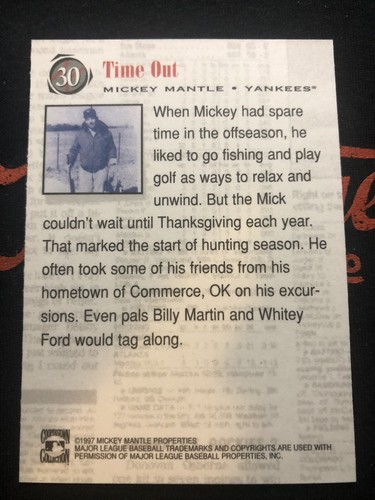 Mickey Mantle 1997 - Score Board #30 "Time Out" - Salón de la fama - Imagen 2 de 2