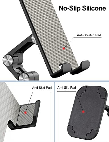 Phone Stand, Adjustable Height and Angle Foldable Cell Phone Stand Black - Picture 4 of 7