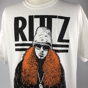 Rittz-Shirt-Sz-XL-White-Black-Orange-Coat-Short-Sleeve-Tee-Music-Artist-Rapper