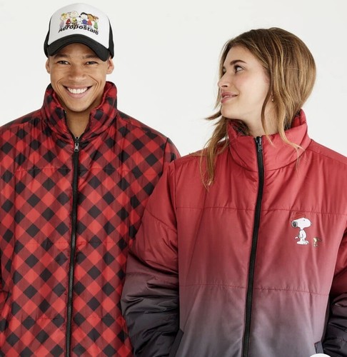 SNOOPY AND WOODSTOCK PUFFER JACKET SZ L REVERSIBLE OMBRE’ BUFFALO PLAID LIMITED - Picture 3 of 7
