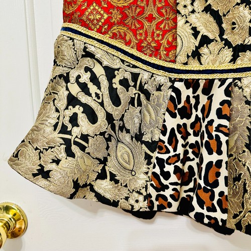 ALICE + OLIVIA MIXED MEDIA VELVET TAPESTRY PATCHWORK PEPLUM SKIRT SZ 2 - Picture 5 of 8