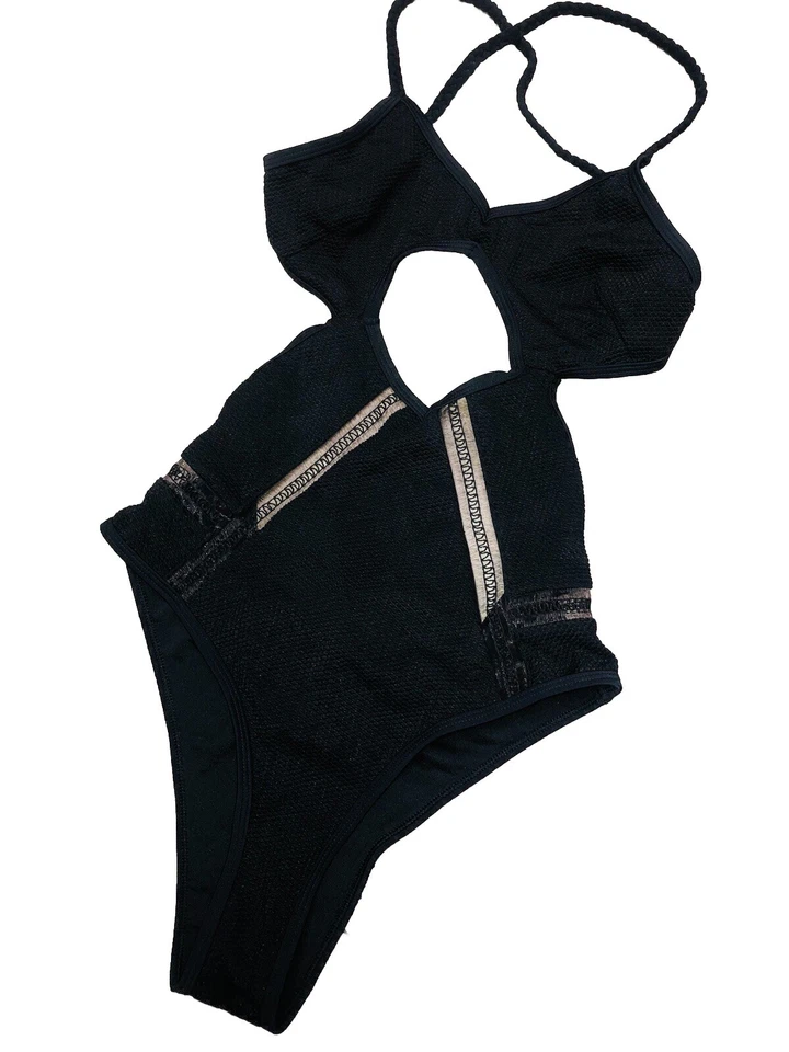 Somedays Lovin Ashed Trail One Piece Swimsuit M Black Cutout NEW - Image 3 of 4
