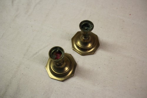 Vintage 1980’s Solid Brass 3” Tall 3 1/4” Diam. Candlesticks Set Of 2 Baldwin? - Picture 8 of 9