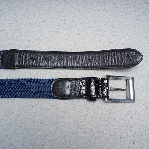 Mens Golf Belt Sz 50 Blue Braided Woven Nylon Stretch Black Leather Trim Silver - Picture 4 of 14