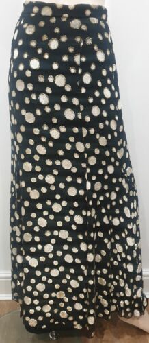 CHLOE Black Cream Velvet Gold Embroidered Circle Full Length Evening Maxi Skirt - Picture 5 of 9
