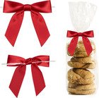 Red Twist Tie Bows for Treat Bags 3.5" Pre-Tied Red Bows Satin Ribbon Bows for G