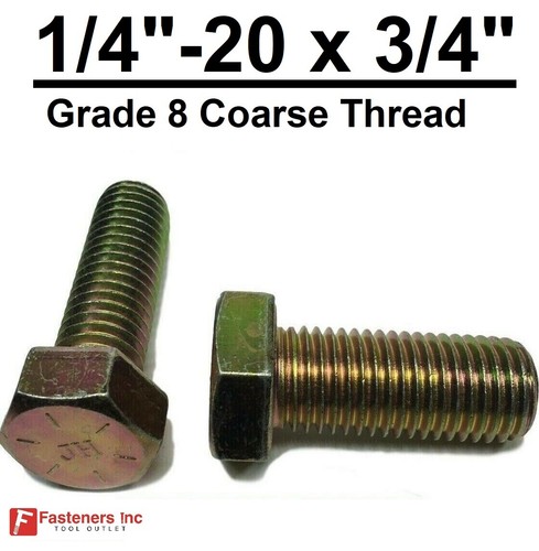 1/4-20 x 3/4" (FT) Hex Bolt Yellow Zinc Plated Grade 8 Cap Screw Coarse Thread - Picture 6 of 9