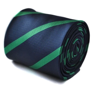 FREDERICK THOMAS Cravatta Blu Navy Verde Scuro Club a Righe Scuola Tradtional Stile Da
