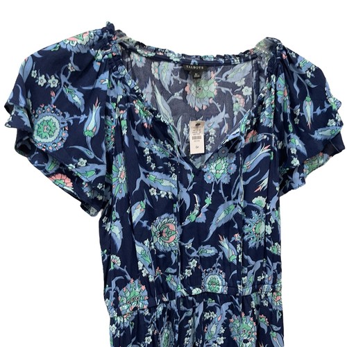 8P NWT TALBOTS Sweet Garden Popover Dress Blue Floral Size 8 P India Ink Petite - Picture 3 of 14