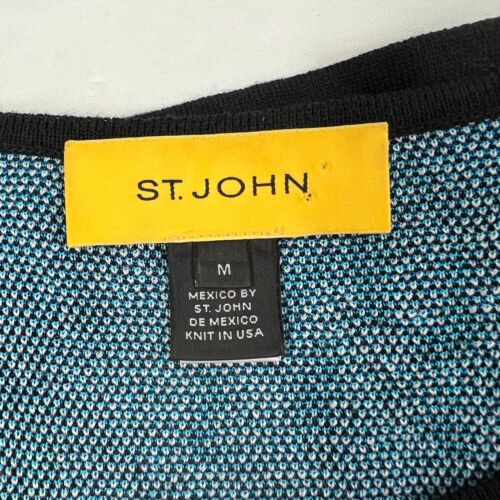 St. John Womens Size Medium Sweater Blue Animal Print Jewels 3/4 Sleeve - Picture 3 of 10