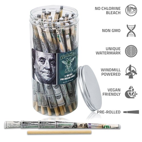 Dollar Bill King Size 100 Cones- Pre Rolled Paper Cones with Filter Tips - Picture 3 of 9