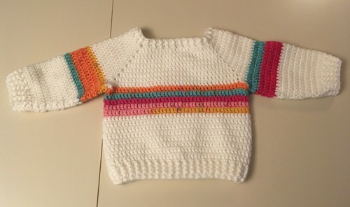 Handmade Crochet Sweater Child,Kids,White w/Rainbow Stripe,Warm,Winter,Size 4-6 - Picture 1 of 3