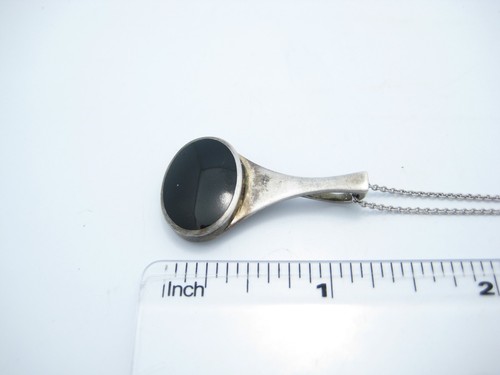 ATI Sterling Silver Oval Black Onyx Pendant Chain Link Necklace 16" - Picture 7 of 8