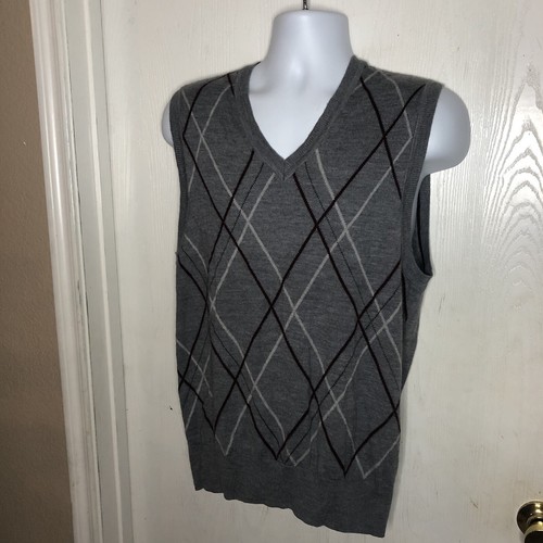 Banana Republic Pullover Weste Herren L grau extrafeine Merinowolle Argyle Diamond - Bild 3 von 8