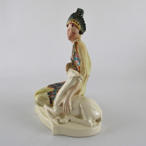 Figura de Marcel Goldscheider de una dama oriental sentada acariciando a un ciervo 386A Myott - Imagen 3 de 10