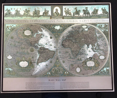 BLAEU WALL MAP Gold Foil New Old World Framed Nautical Exploration