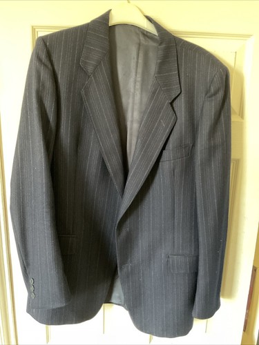 VTG HARDY AMIES AT HEPWORTH LUIGI BOTTO NAVY 2 PIECE SUIT PINSTRIPE 42R - Picture 2 of 6