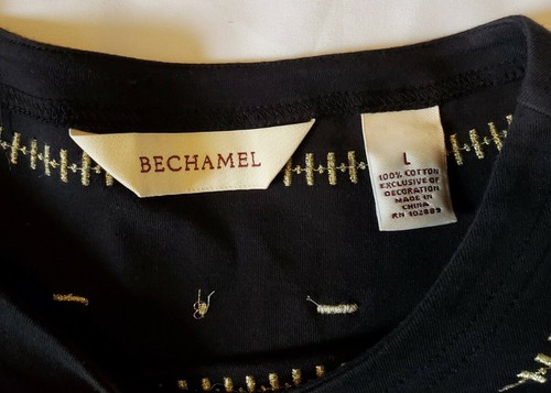 Bechamel Women Pullover Top Long Sleeve Large Black & Gold Metallic Stitching - Picture 3 of 6