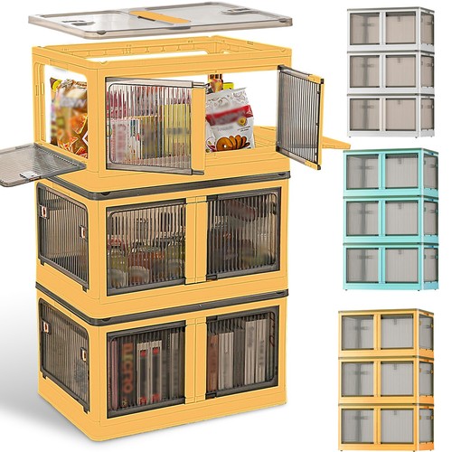 3 PACK Stackable Storage Bins with Lids Closet Foldable Organizers Storage Box