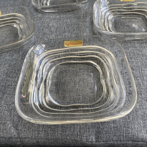 Vintage Crystal Bowls Nachtmann Germany Crystal Bowl Set of 4 Wavy Lines Square - Picture 2 of 6