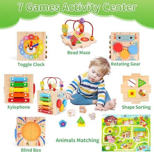 Toddler Wooden Activity Cube Toys, Montessori Toys for 1 2 3 Year Old Boy... - Picture 6 of 7