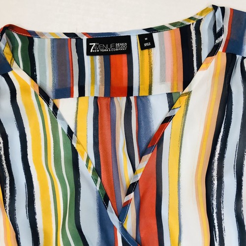 New York & Co 7th Avenue Design Studio Medium Bell Sleeve Wrap Waist Top Summer - Picture 2 of 9