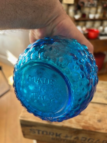 Vintage Bright Blue Glass Italian Empoli Bubble Pattern Genie Bottle – Great! – - Bild 7 von 9