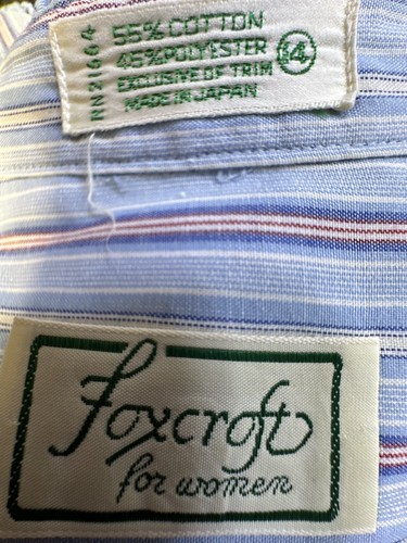Blusa Foxcroft vintage para mujer talla 14 azul blanca casa de negocios secretaria años 80 - Imagen 7 de 8