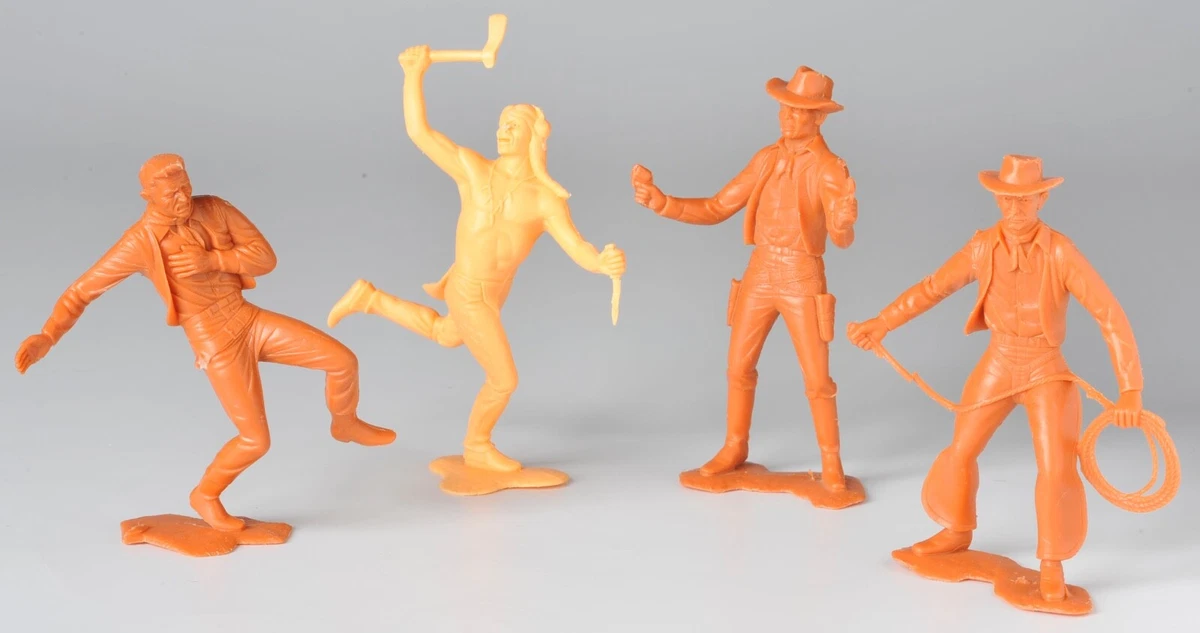 Vintage Louis Marx Lot 3 Cowboys 1 Indian Plastic Figures 6 1964