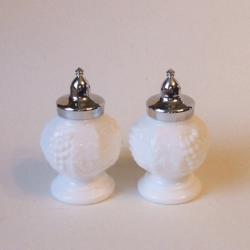 Imperial Vintage Grape Milk Glass Footed Salt and Pepper Shakers Ball Shape Ohio