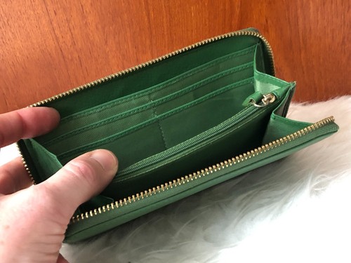 JANE SHILTON WOMEN'S GENUINE LEATHER ZIPPED VINTAGE GREEN PURSE ENVELOPE WALLET - Picture 7 of 24