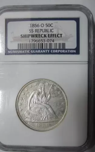1856-O Seated Liberty Half Dollar SS Republic Shipwreck NGC Shipwreck Effect