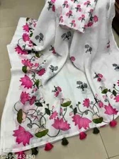 New Linen Cotton Sari With Unstitched Blouse Piece Party Wedding Wear For Women