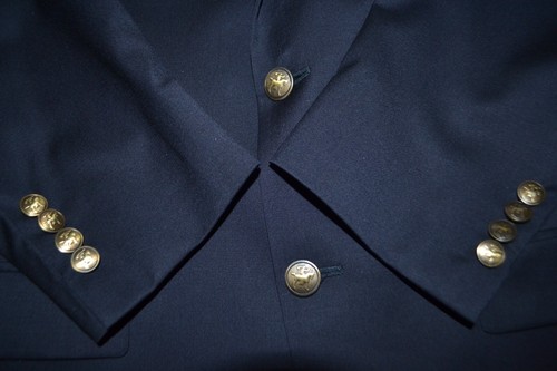 Hart Schaffner Marx Men Navy Blue Wool 3 Front Metal Button Blazer Size 40L - Picture 6 of 10